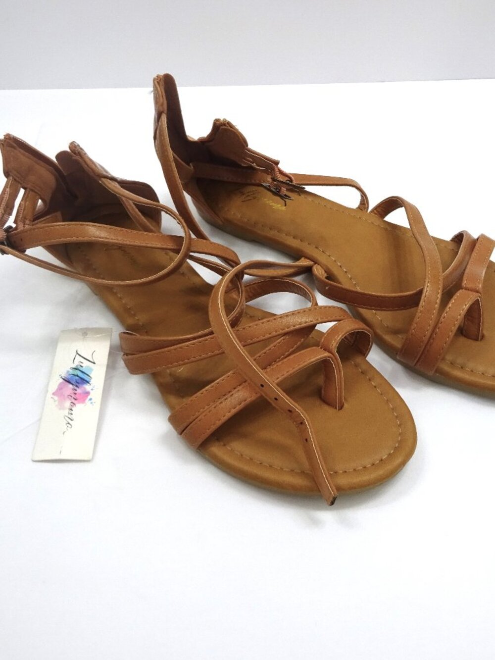 Luffymora Brown Strappy Gladiator Flat Sandals - Women's Size 9